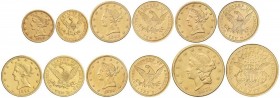 WORLD COINS: UNITED STATES
Lote 6 monedas 5, 10 (4) y 20 Dólares. 1880 a 1901. Peso total bruto de 108,39 grs. AU. Todas Coronet Head. Contiene 20 Dó...