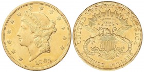 WORLD COINS: UNITED STATES
20 Dólares. 1904. 33,43 grs. AU. Coronet Head. (Leves golpecitos). Fr-172; KM-74.1. EBC.