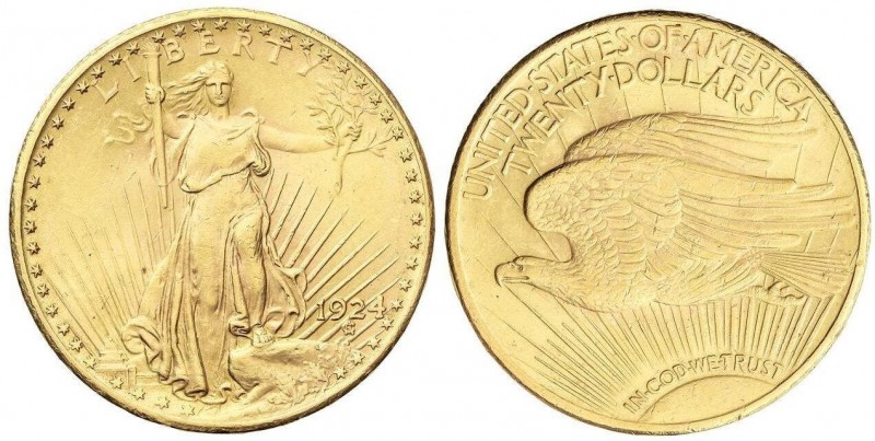 WORLD COINS: UNITED STATES
20 Dólares. 1924. 33,40 grs. AU. Saint Gaudens. Fr-1...