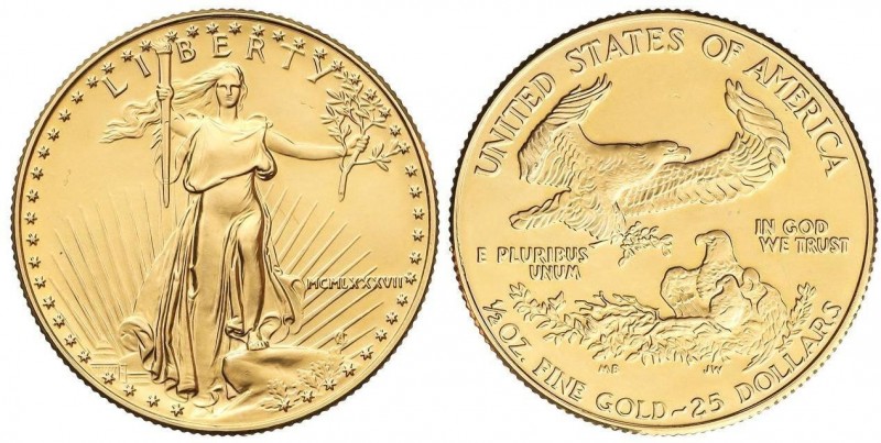 WORLD COINS: UNITED STATES
25 Dólares. 1987. 17,01 grs. AU. Fecha en números ro...