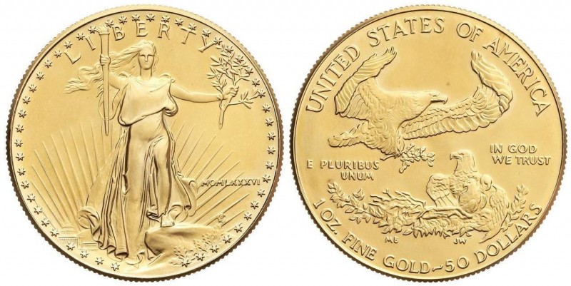 WORLD COINS: UNITED STATES
50 Dólares. 1986. 34,01 grs. AU. Fecha en números ro...