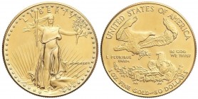 WORLD COINS: UNITED STATES
50 Dólares. 1986. 34,01 grs. AU. Fecha en números romanos. Saint Gaudens. Fr-B1; KM-219. SC.