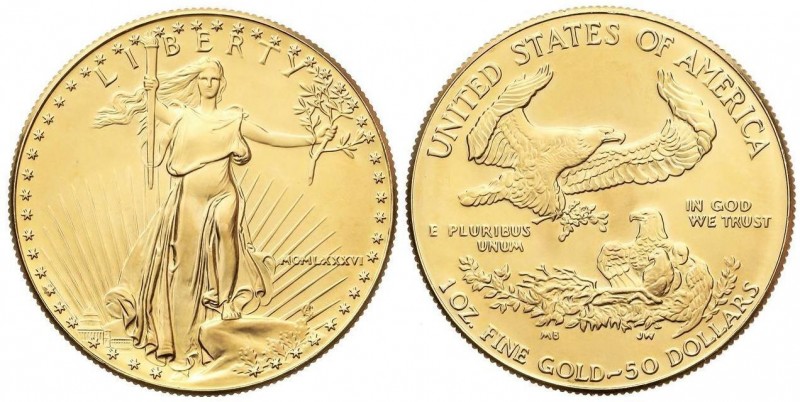 WORLD COINS: UNITED STATES
50 Dólares. 1986. 34,05 grs. AU. Fecha en números ro...