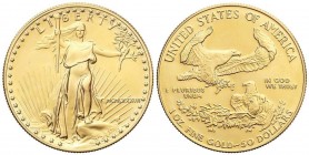 WORLD COINS: UNITED STATES
50 Dólares. 1987. 34,04 grs. AU. Fecha en números romanos. Saint Gaudens. Fr-B1; KM-219. SC.