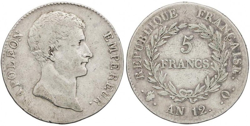 WORLD COINS: FRANCE
5 Francos. An 12-Q. NAPOLEÓN EMPEREUR. PERPIGNAN. 24,67 grs...