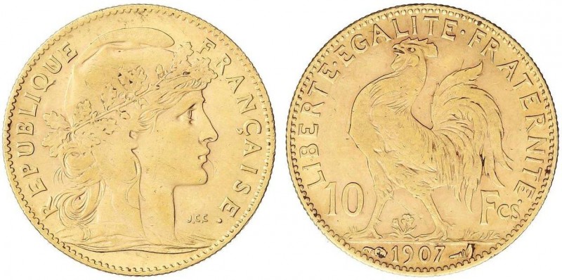 WORLD COINS: FRANCE
10 Francos. 1907. III REPÚBLICA. 3,22 grs. AU. Fr-597; KM-8...