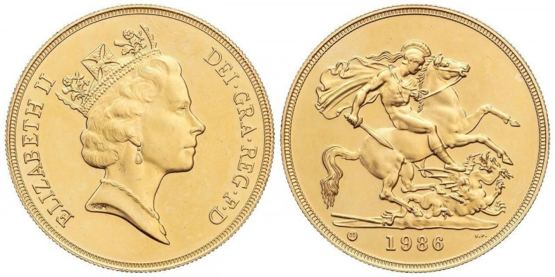 WORLD COINS: GREAT BRITAIN
5 Libras. 1986. ISABEL II. 39,91 grs. AU. Fr-422; KM...