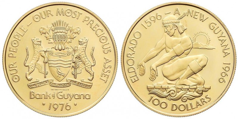 WORLD COINS: GUYANA
100 Dólares. 1966. 5,88 grs. AU. 10 Aniversario Independenc...