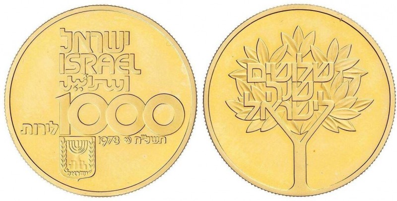 WORLD COINS: ISRAEL
1.000 Lirot. 1978. 11,99 grs. AU. 30 aniversario Independen...