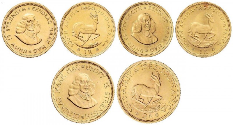 WORLD COINS: SOUTH AFRICA
Lote 3 monedas 1 (2) y 2 Rand. 1963, 1967 y 1980. Pes...