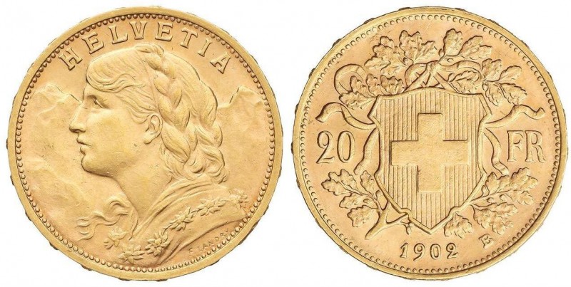 WORLD COINS: SWITZERLAND
20 Francos. 1902-B. BERNA. 6,43 grs. AU. Helvetia. Fr-...