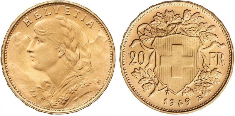 WORLD COINS: SWITZERLAND
20 Francos. 1949-B. BERNA. 6,45 grs. AU. Helvetia. Fr-...