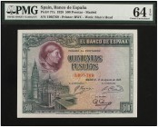 SPANISH BANK NOTES: CIVIL WAR, REPUBLICAN ZONE
500 Pesetas. 15 Agosto 1928. Cardenal Cisneros. Precintado y garantizado por PMG (nº 77a64E1906012033G...