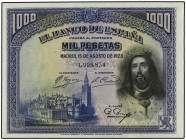 SPANISH BANK NOTES: CIVIL WAR, REPUBLICAN ZONE
1.000 Pesetas. 15 Agosto 1928. San Fernando. Ed-357. SC.