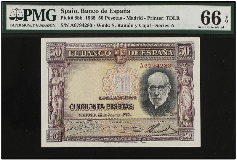 SPANISH BANK NOTES: CIVIL WAR, REPUBLICAN ZONE
50 Pesetas. 22 Julio 1935. Ramón...