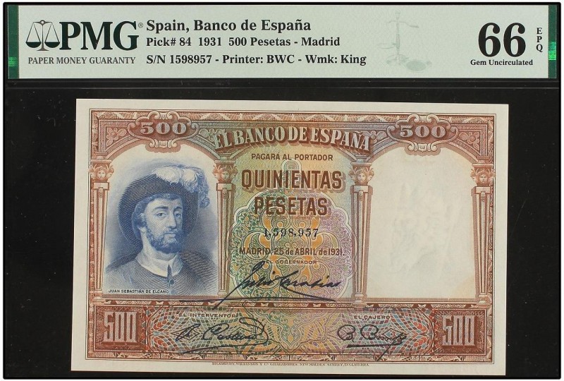 SPANISH BANK NOTES: CIVIL WAR, REPUBLICAN ZONE
500 Pesetas. 25 Abril 1931. Elca...