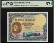 SPANISH BANK NOTES: CIVIL WAR, REPUBLICAN ZONE
500 Pesetas. 7 Enero 1935. Hernán Cortés. Precintado y garantizado por PMG (nº 8967E1906992014G) como ...