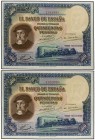 SPANISH BANK NOTES: BANCO DE ESPAÑA
Lote 2 billetes 500 Pesetas. 7 Enero 1935. Hernán Cortés. Pareja correlativa. (Leves arrugas en esquinas). Aprest...