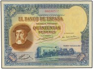 SPANISH BANK NOTES: CIVIL WAR, REPUBLICAN ZONE
500 Pesetas. 7 Enero 1935. Hernán Cortés. Ed-365. EBC-.
