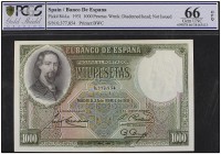 SPANISH BANK NOTES: CIVIL WAR, REPUBLICAN ZONE
1.000 Pesetas. 25 Abril 1931. Zorrilla. Precintado y garantizado por PCGS (nº 699878.66/38465413) como...