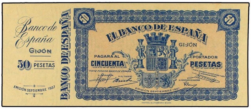 SPANISH BANK NOTES: CIVIL WAR, REPUBLICAN ZONE
50 Pesetas. Septiembre 1937. EL ...