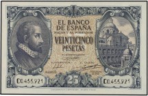 SPANISH BANK NOTES: ESTADO ESPAÑOL
25 Pesetas. 9 Enero 1940. Herrera. Serie C. (Leve doblez en esquina superior derecha). Ed-436a. SC.