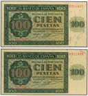 SPANISH BANK NOTES: ESTADO ESPAÑOL
Lote 2 billetes 100 Pesetas. 21 Noviembre 1936. Catedral de Burgos. Serie C. Pareja correlativa. (Picos de las esq...