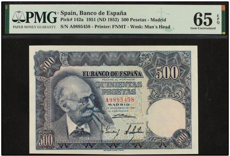 SPANISH BANK NOTES: ESTADO ESPAÑOL
500 Pesetas. 15 Noviembre 1951. Benlliure. S...