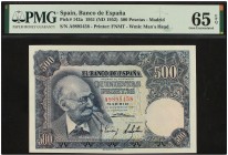 SPANISH BANK NOTES: ESTADO ESPAÑOL
500 Pesetas. 15 Noviembre 1951. Benlliure. Serie A.Precintado y garantizado por PMG (nº 1854718-003) como 65 EPQ E...