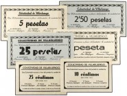 PAPER MONEY OF THE CIVIL WAR: ARAGÓN-FRANJA DE PONENT
Lote 6 billetes 10, 25 céntimos, 1, 2,50, 5 y 25 Pesetas. Emisión 1937. COLECTIVIDAD DE VILLARL...