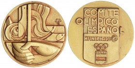 SPANISH MEDALS
Olimpiada Munich´72. 1972. COMITÉ OLÍMPICO ESPAÑOL. Anv.: Diseño abstracto. Rev.: Leyenda y escudo del C.O.E. 117,14 grs. AU (750). Ø ...