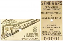 SPANISH MEDALS
Plaqueta Cremallera de Montserrat. 5 Enero 1975. R.A.C.C. MONISTROL-GUALBA. Anv.: Imagen del cremallera, Montserrat y escudo del R.A.C...