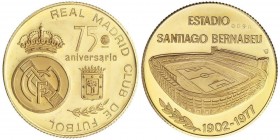 SPANISH MEDALS
75 aniversario. 1902-1977. REAL MADRID C.F. Anv.: Escudo del Real Mardrid y de la ciudad, leyenda. Rev.: Estadio Santiago Bernabeu. 27...