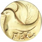 SPANISH MEDALS
Medalla unifaz. S/F. F.E.C. Anv.: Paloma a izquierda. F.E.C. 28,32 grs. AU (750). Ø 39 mm. Con anilla horizontal en reverso. SC.