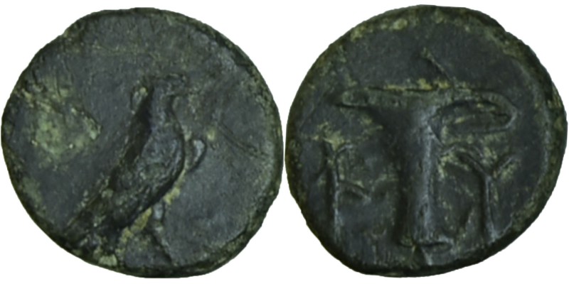 Aeolis, Kyme Æ10. Circa 250-200 BC. 
Eagle standing right / Oinochoe, K-Y acros...