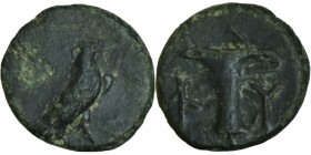 Aeolis, Kyme Æ10. Circa 250-200 BC. 
Eagle standing right / Oinochoe, K-Y across fields. SNG Copenhagen 41 ff; SNG von Aulock 1625 ff; SGCV II 4186 f...