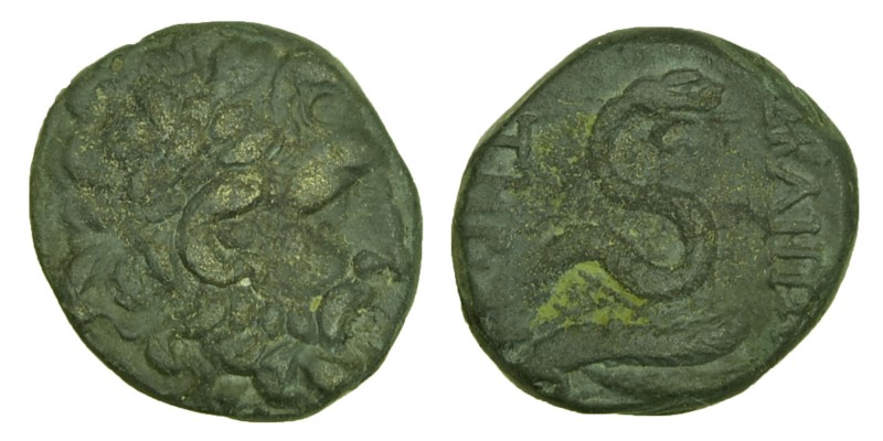 Mysia, Pergamon Æ14. c. 133-27.
Laureate head of Asklepios r. / Serpent-entwine...