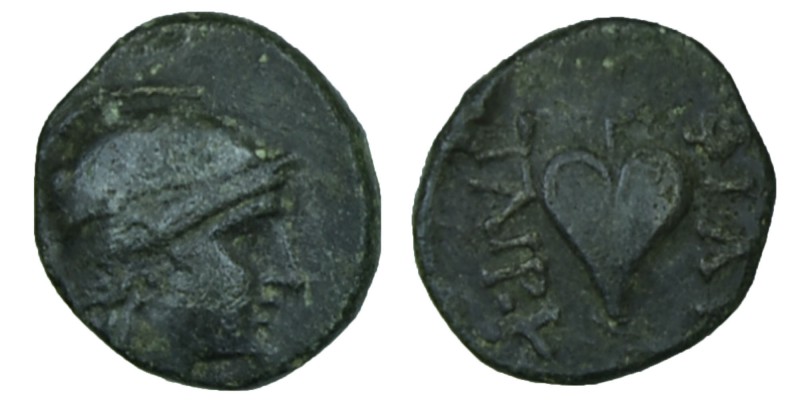 MYSIA that. Pergamon. Bronze, c. 260-170.
Head of Athena with Attic helmet on t...