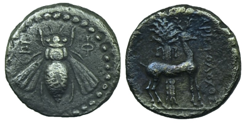 IONIA, Ephesos. Circa 202-150 BC. 
AR Drachm, magistrate. Bee / Stag standing r...