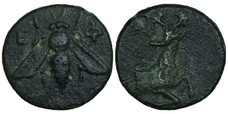 IONIA. Ephesos. Ae (Circa 390-380 BC). 
Obv: E - Φ. Bee. Rev: Forepart of stag ...