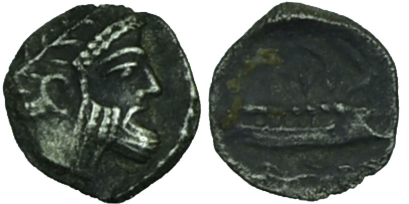 Phoenicia, Arados AR Obol. c. 380-350. 
Laureate head of Ba‘al-Arwad r. / Galle...