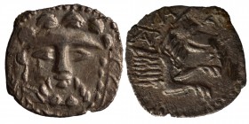LYCAONIA. Laranda. Obol (Circa 324/3 BC).
Obv: Bearded male head facing (Herakles?).
Rev: ΛΑΡΑΝ., Forepart of wolf right; above, monogram; to right,...