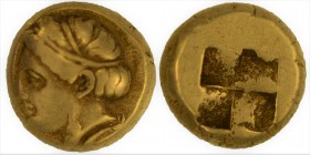 IONIA. Phokaia. Circa 478-387 BC. 
Hekte (Electrum) Head of a female to left; below, seal to left. Rev. Quadripartite incuse square. Bodenstedt 90. S...