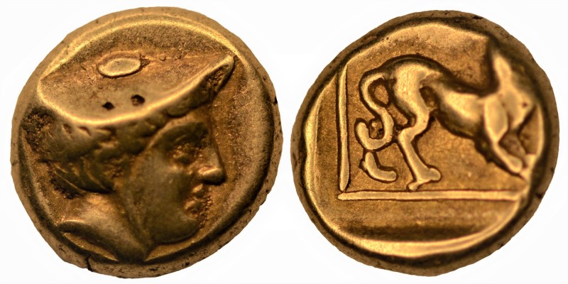 LESBOS. Mytilene. Circa 377-326 BC. Hekte (Electrum) Head of Hermes to right, we...