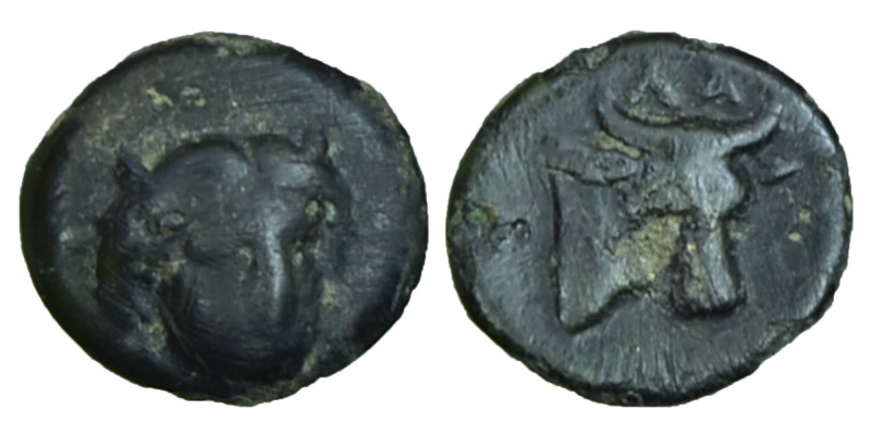 AEOLIS. Larissa Phrikonis. Ae (4th century BC). 
Obv: Horned head of river god ...