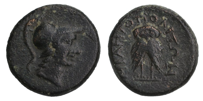 Miletopolis (BC 200-0) AE
ca 150-100 BC. AE Head of Athena right, wearing Korin...