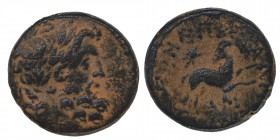 Seleukid Kingdom. Antioch on the Orontes AD 11-17.
Bronze Æ, Laureate head of Zeus right. / EΠI ΣIΛANOΥ ANTIOΧEΩN, ram leaping right, looking back, a...