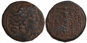 Syria, Seleucus and Pieria, Antioch Æ Tetrachalkon. 1st century BC. 
Laureate head of Zeus right / Zeus Nikephoros seated left on throne, holding sce...