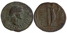Domitian (Caesar) (AD 72)
Obv: DOMITIANVS CAESAR AVG F COS ITER; laureate head of Domitian, r. Rev: C I F AN CXIIX; female figure (Pax?) standing, r....