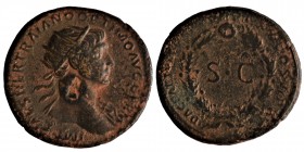 Seleucis and Pieria. Antioch. Trajan AD 98-117. 
Semis Æ, IMP CAES NER TRAIANO OPTIMO AVG GERM, radiate and draped bust with aegis to right / DAC PAR...